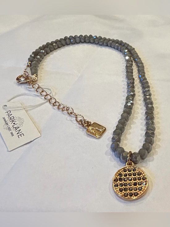 Park Lane Jewelry - Elegant Gray Beaded Necklace with Gold Pendant by Park Lane